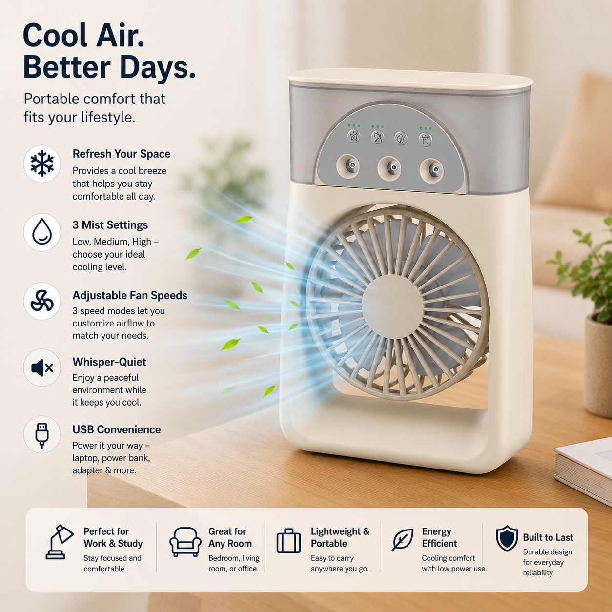 Mini Portable Air Cooler For Summer With Humdifier